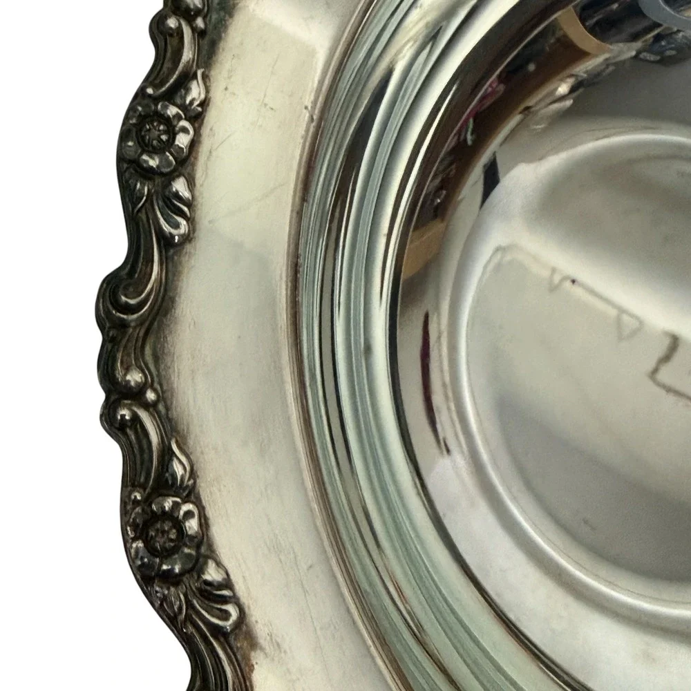 1960s Oneida Silverplate Serving Dish Silver Floral Etched Footed Covered VTG